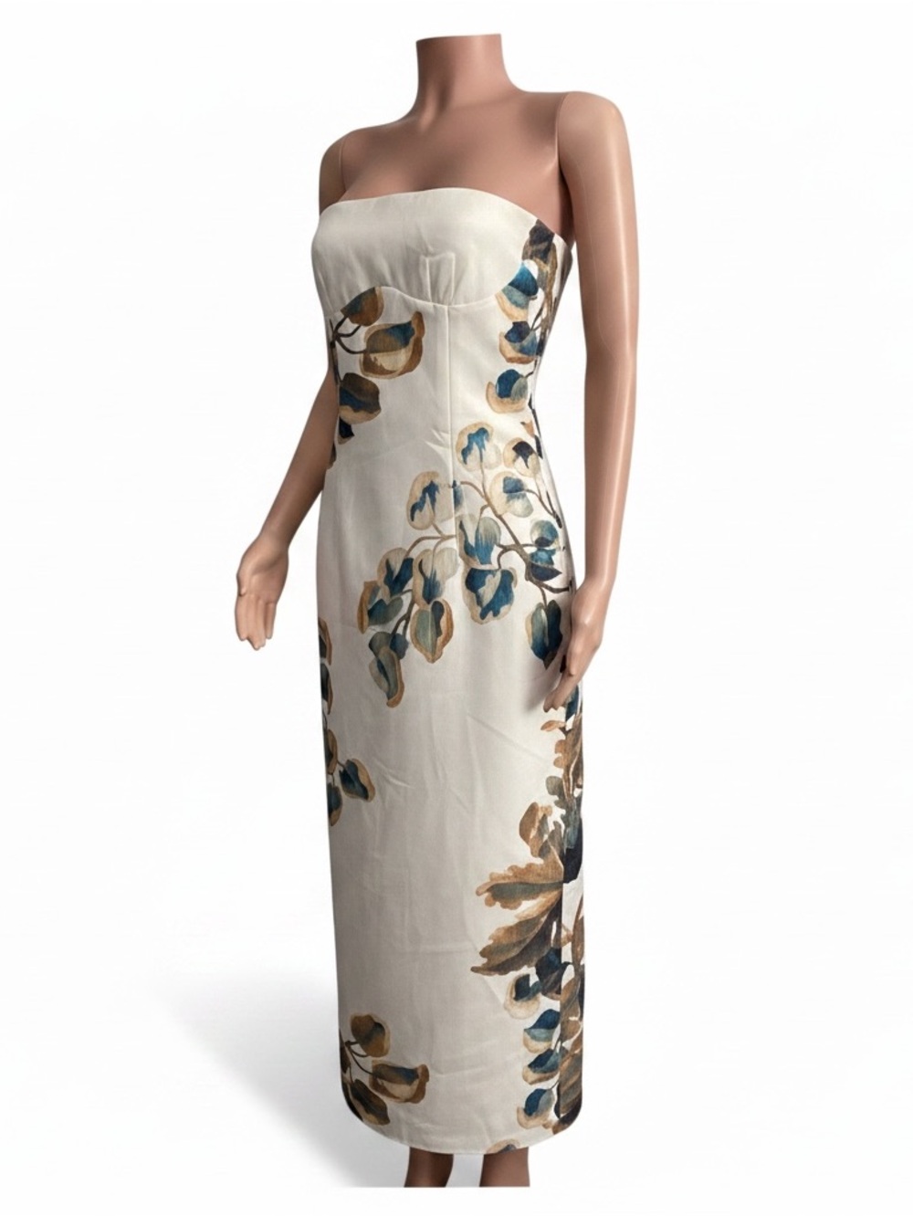 Commence Strapless Floral Leaf Midi Dress Size Medium - Picture 3 of 14